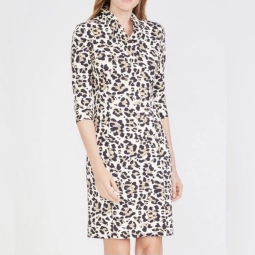 🐆J. McLaughlin Women’s Terin Ruffle Neck Dress Mozambique Animal Print Small🐆